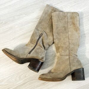 Lucky brand suede taupe knee-high rider boots